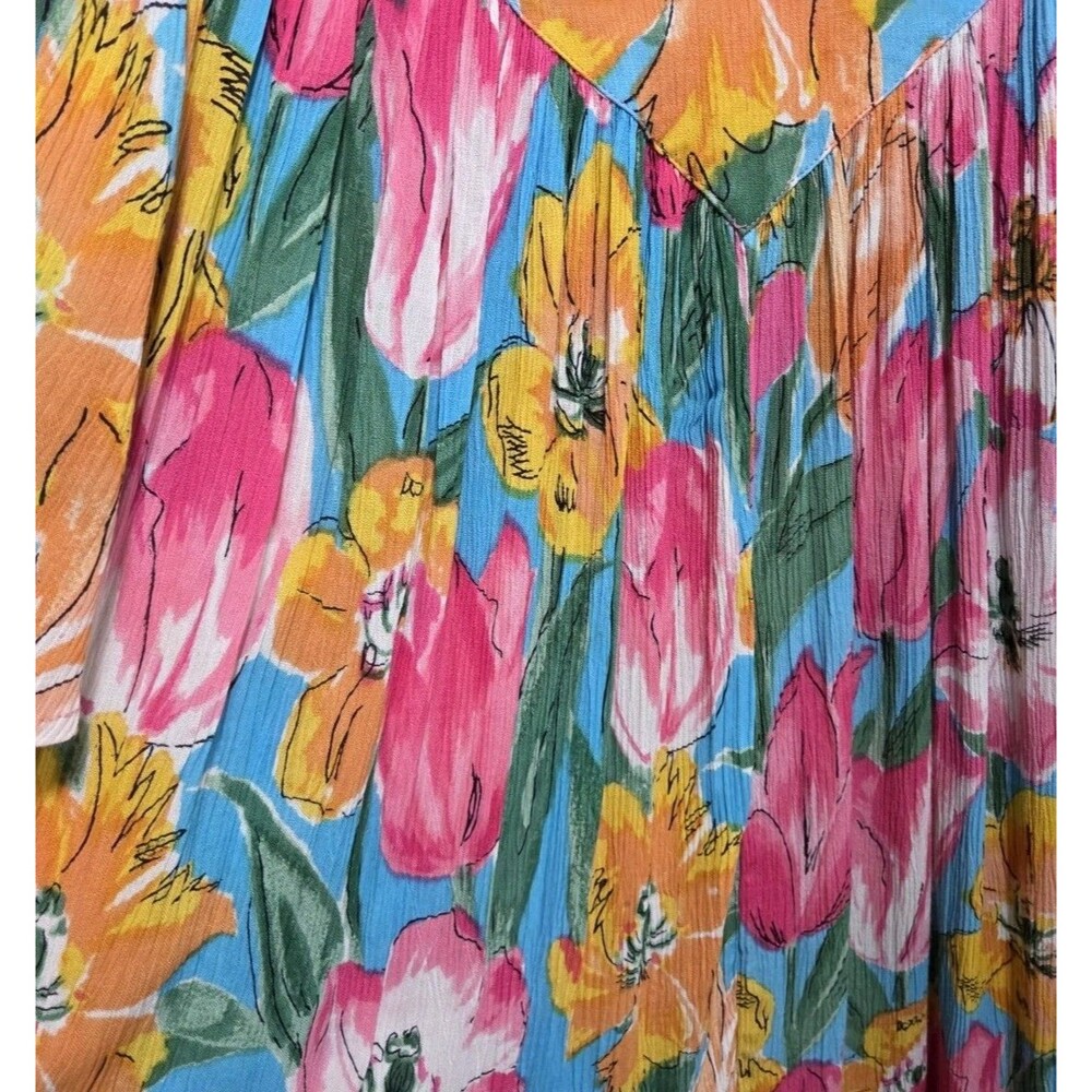 Go Softly Patio Dress Women's XL Colorful Tropical Rayon Pocket Pullover Midi - Picture 4 of 9